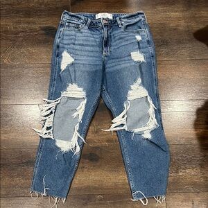 Hollister Blue Ankle Cropped Distressed Jeans